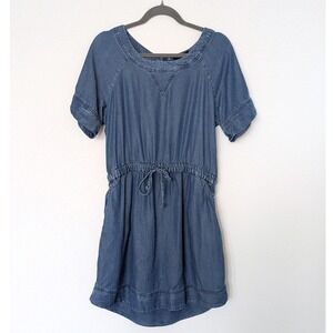 J.Crew Blue Short Sleeve Chambray‎ Mini Shift Dress Pockets Size M Style 52424